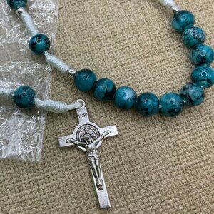 Medugorje Vintage Style Glass Faux Turquoise Beads Catholic Rosary